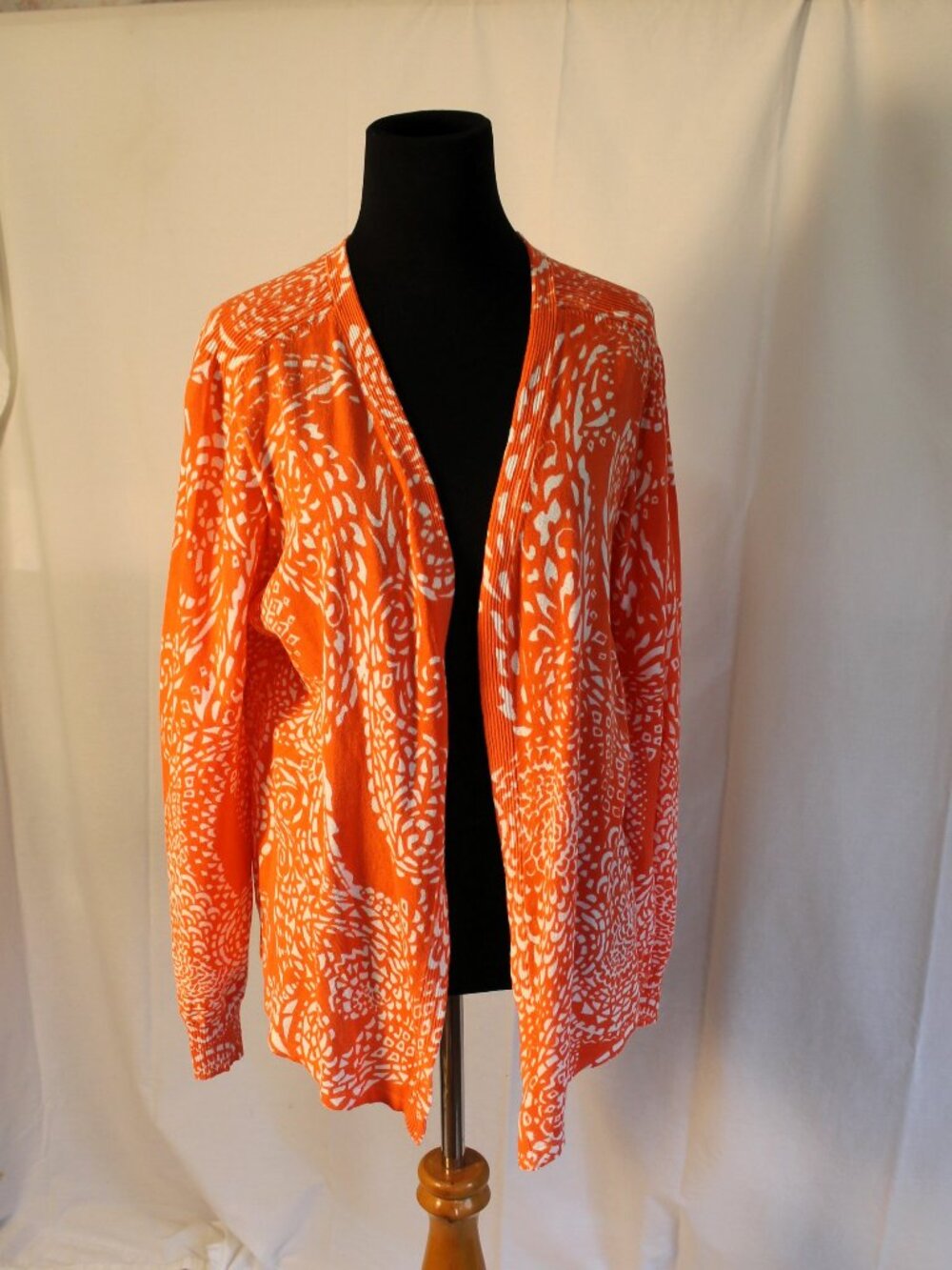 Chico's Lightweight Orange & White Paisley Open Cardigan, Large (Chico's Size 2)